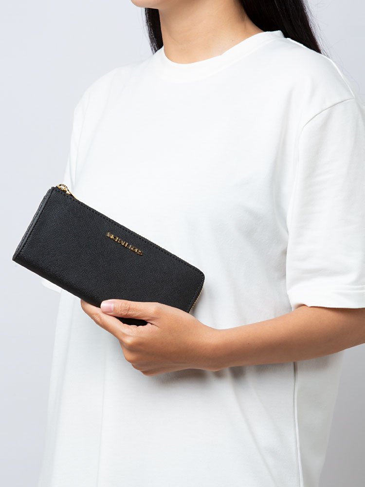 Jet Set Three Quarter Zip Wallet Black Gold