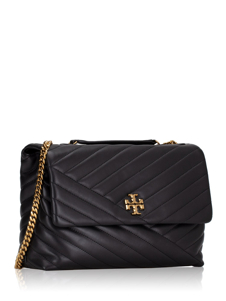 Kira Chevron Flap Chain Shoulder Bag Black