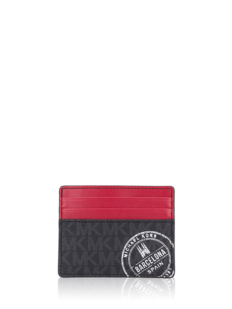 Men Cooper Signature Barcelona Tall Card Case Black Scarlet