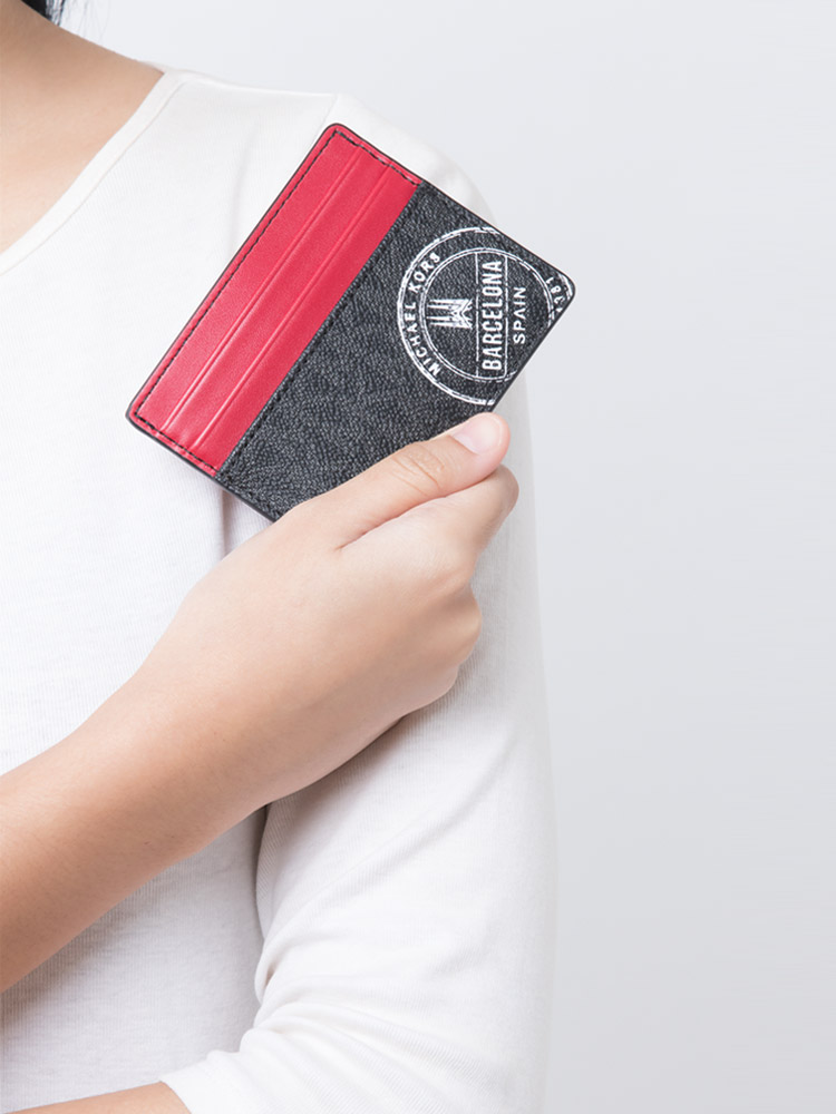 Men Cooper Signature Barcelona Tall Card Case Black Scarlet