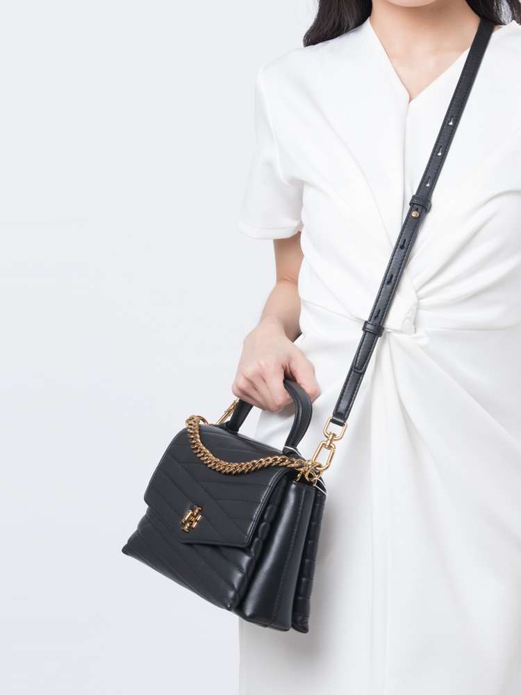 Kira Chevron Top Handle Satchel Black