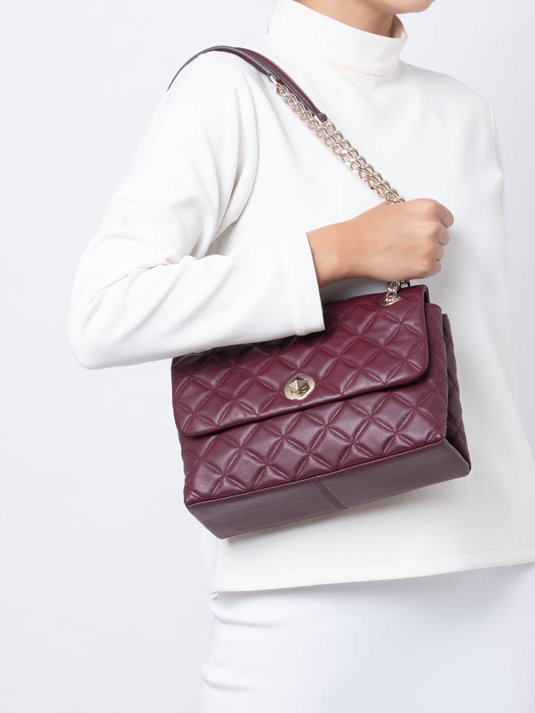 Natalia Medium Flap Shoulder Bag Cherry Wood