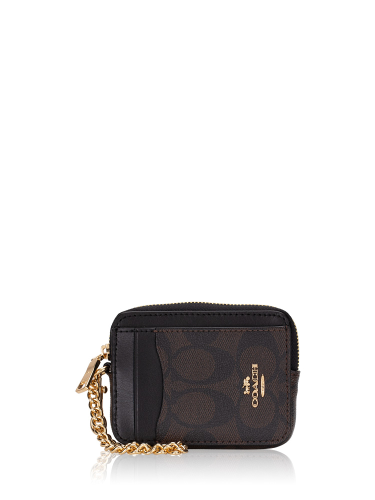 C0058 Signature Zip Card Case Brown Black