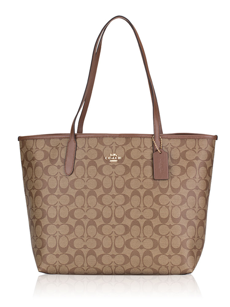 5696 Signature Open City Tote Khaki Saddle