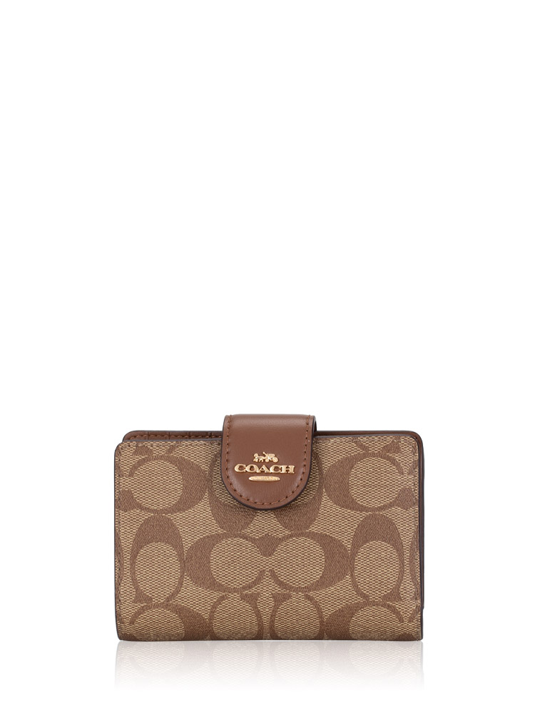 C0082 Signature Medium Corner Zip Wallet Khaki Saddle