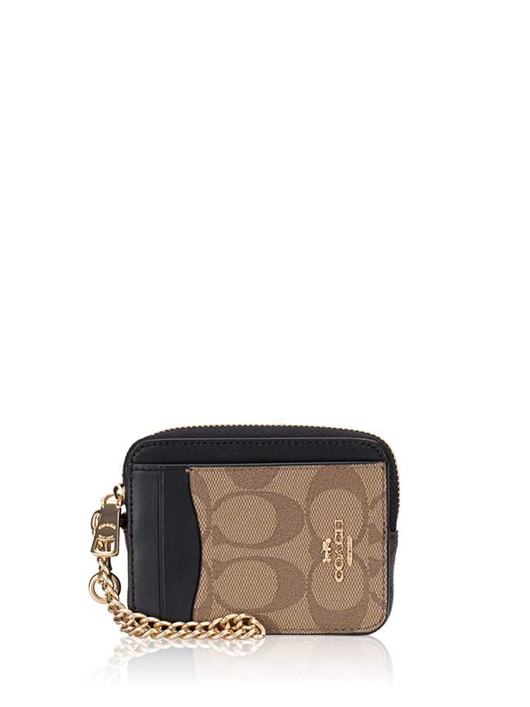 C1885 Signature Zip Card Case Khaki Brown Multi