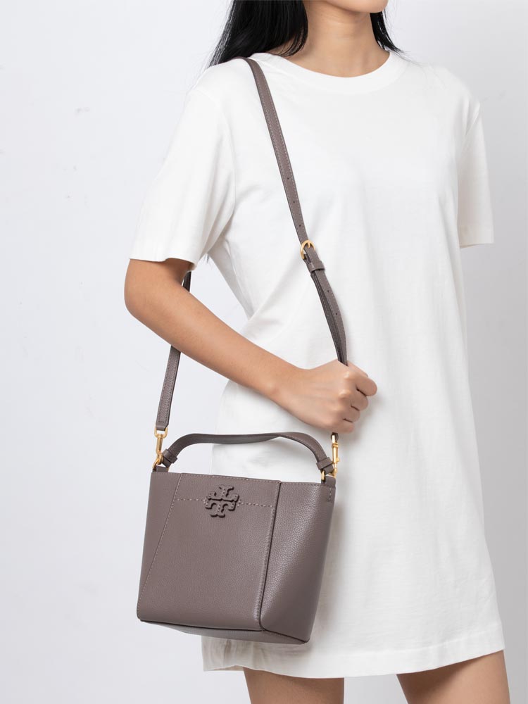 McGraw Leather Small Bucket Bag Silver Maple