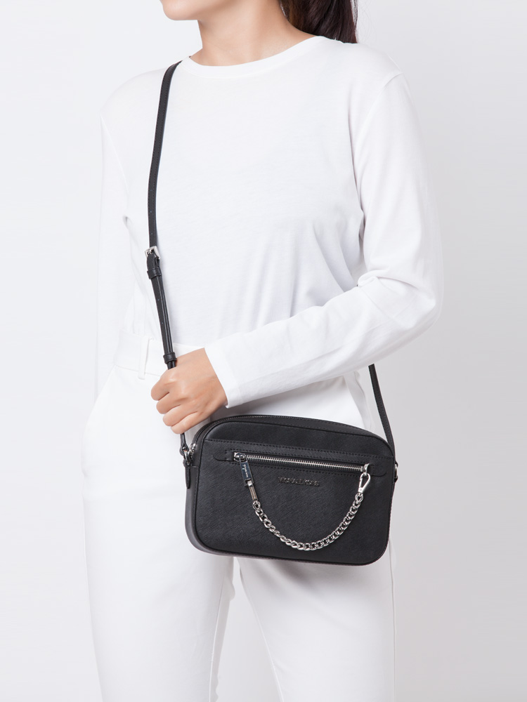 Jet Set Item Large East West Zip Chain Crossbody Black 