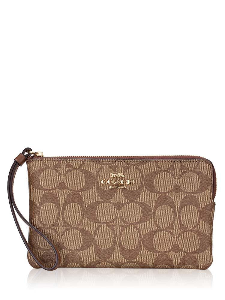 6648 Signature Large Corner Zip Wristlet Khaki Saddle