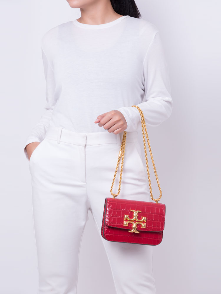 Eleanor Embossed Small Convertible Shoulder Bag Red Stone