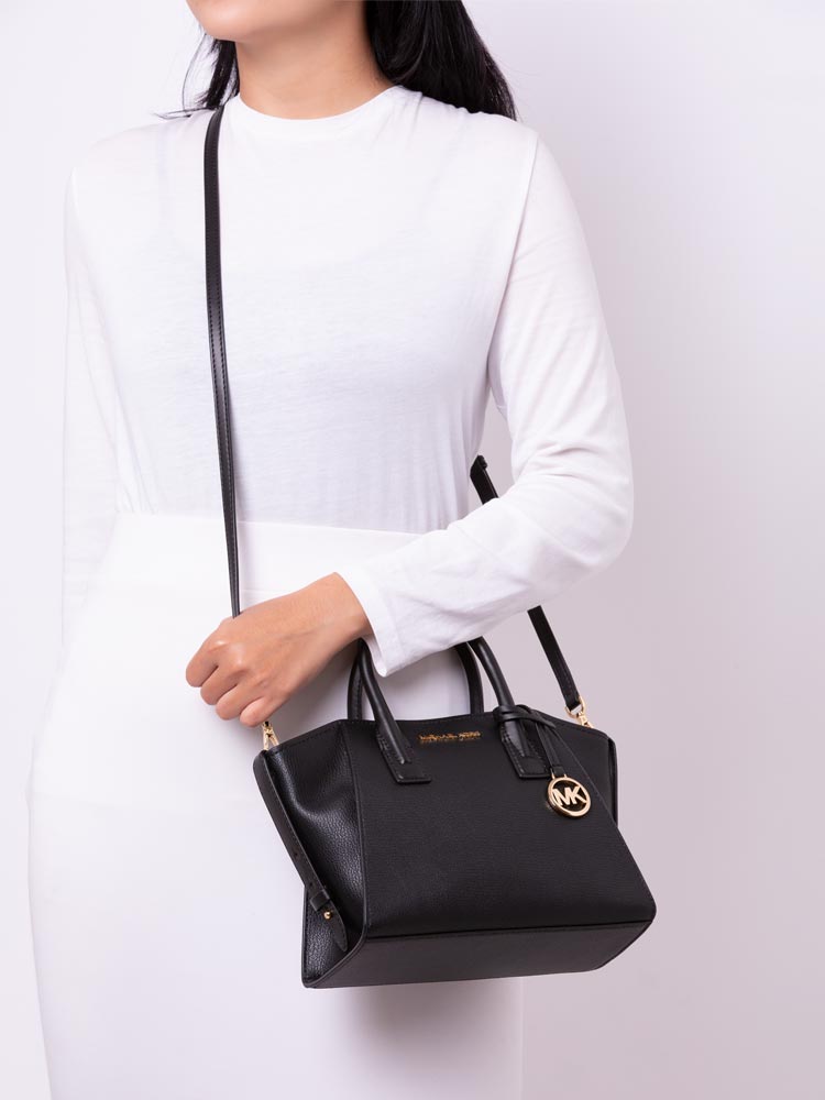 Avril Small Top Zip Satchel Black