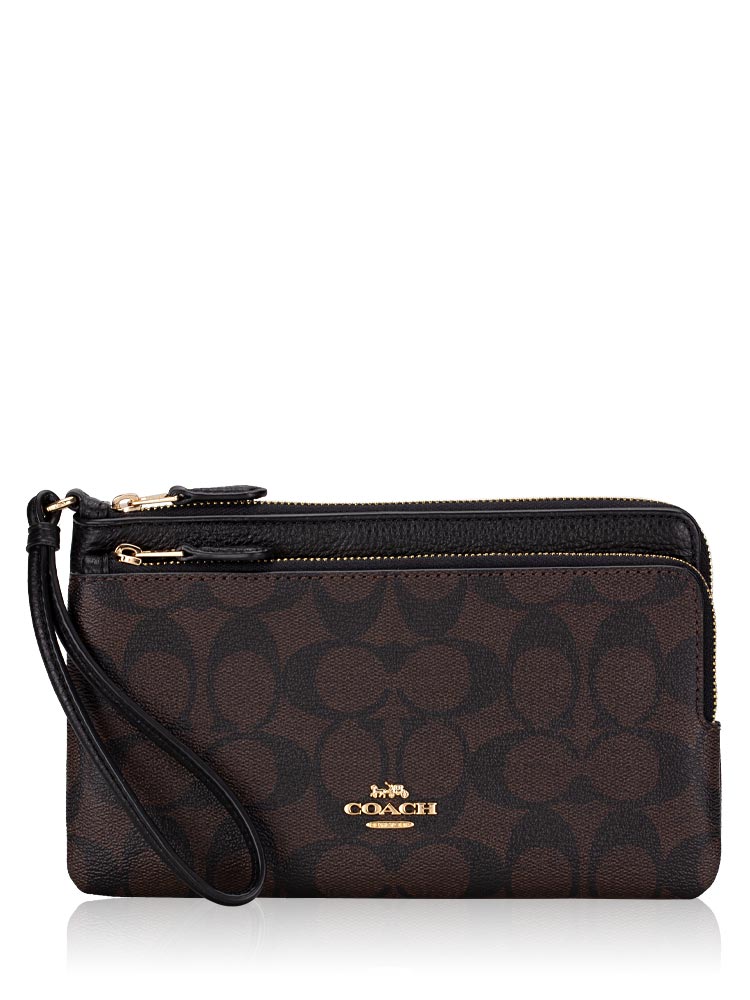 C5576 Signature Double Zip Wallet Brown Black
