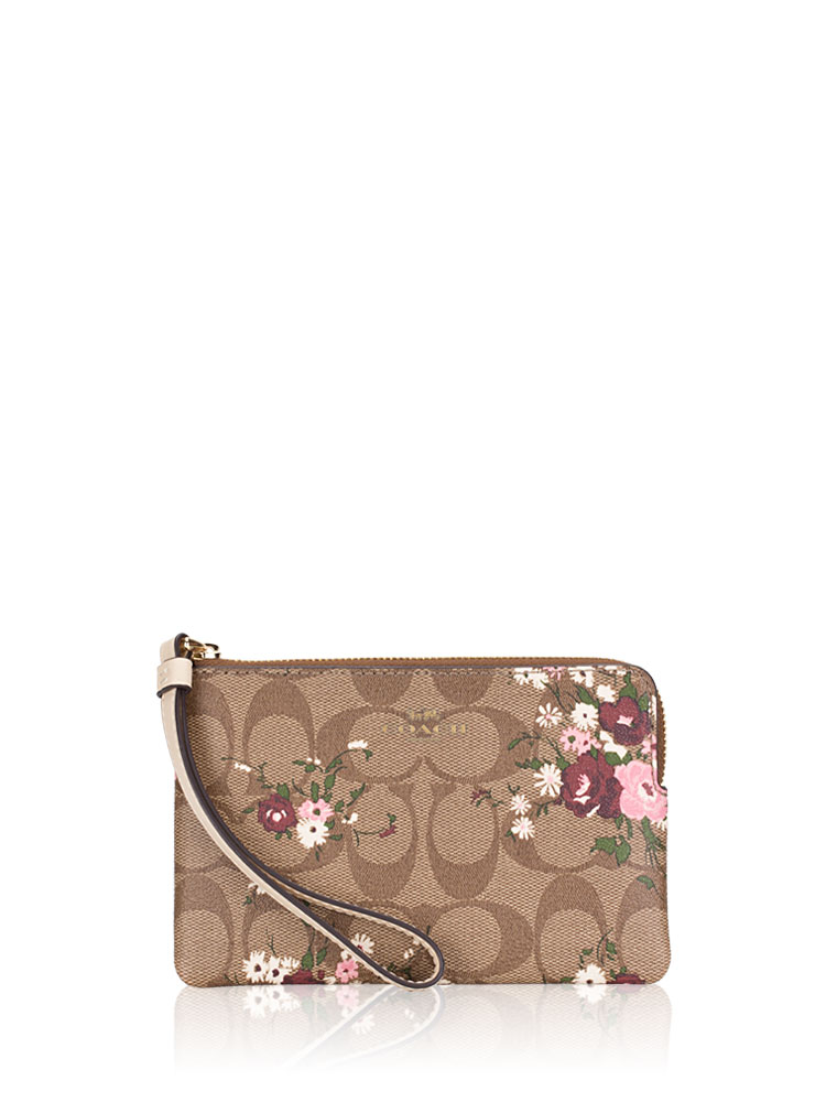 6860 Signature Evergreen Floral Croner Zip Wristlet Khaki Multi