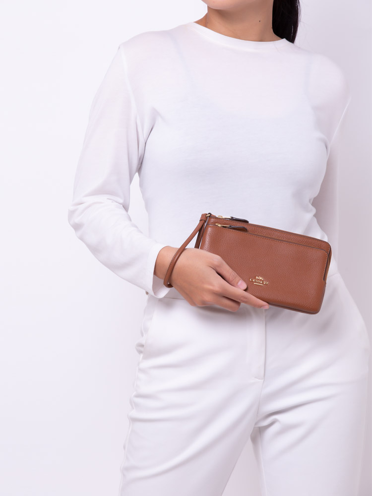 C5610 Leather Double Zip Wallet Redwood