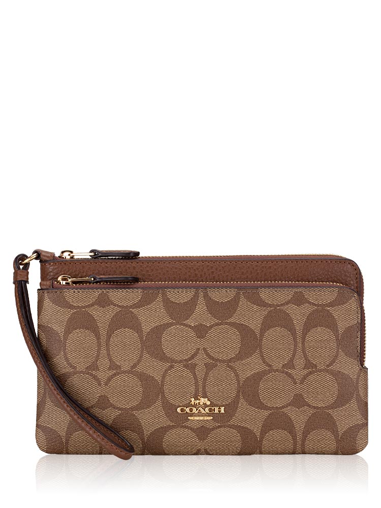 C5576 Signature Double Zip Wallet Khaki Saddle