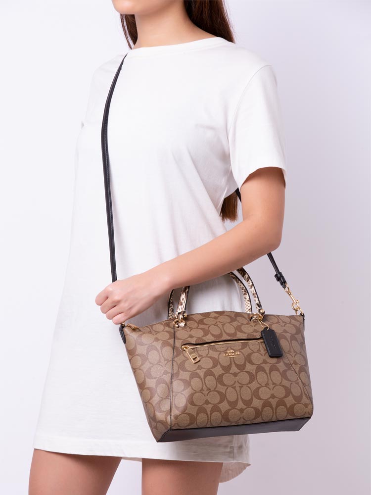 C4293 Signature Exotic Mix Prairie Satchel Khaki Black