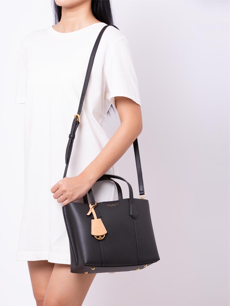 Perry Small Triple Compartment Tote Black