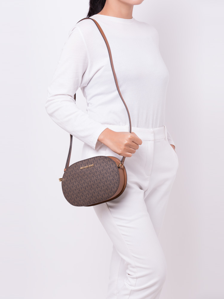 Jet Set Signature Medium Oval Crossbody Brown 