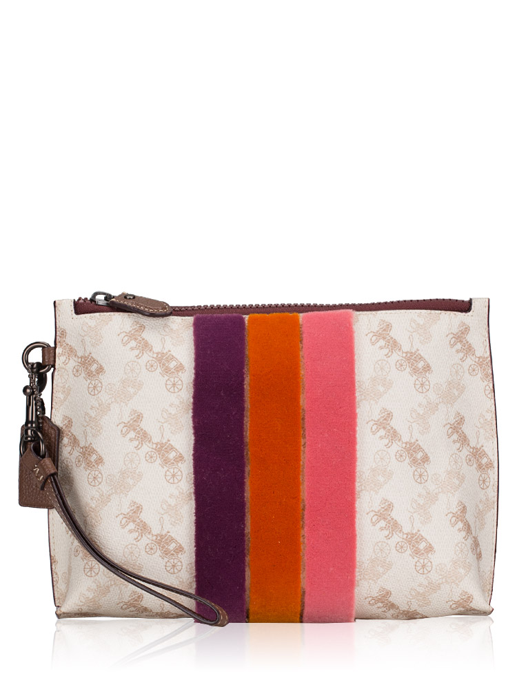 88500 Charlie Horse And Carriage Print And Varsity Stripe Pouch Chalk
