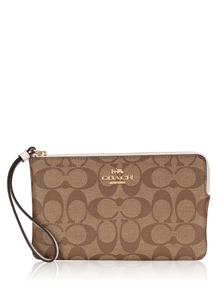 6648 Signature Large Corner Zip Wristlet Khaki Chalk