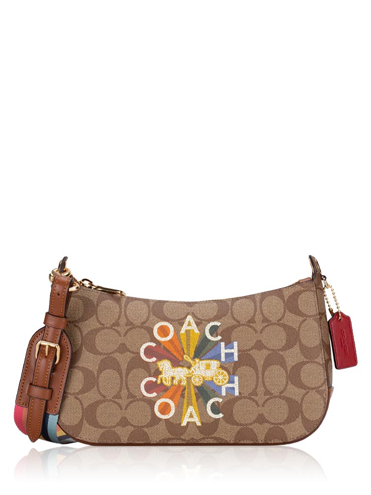 C6817 Signature Jes Baguette Radial Rainbow Crossbody Khaki Multi