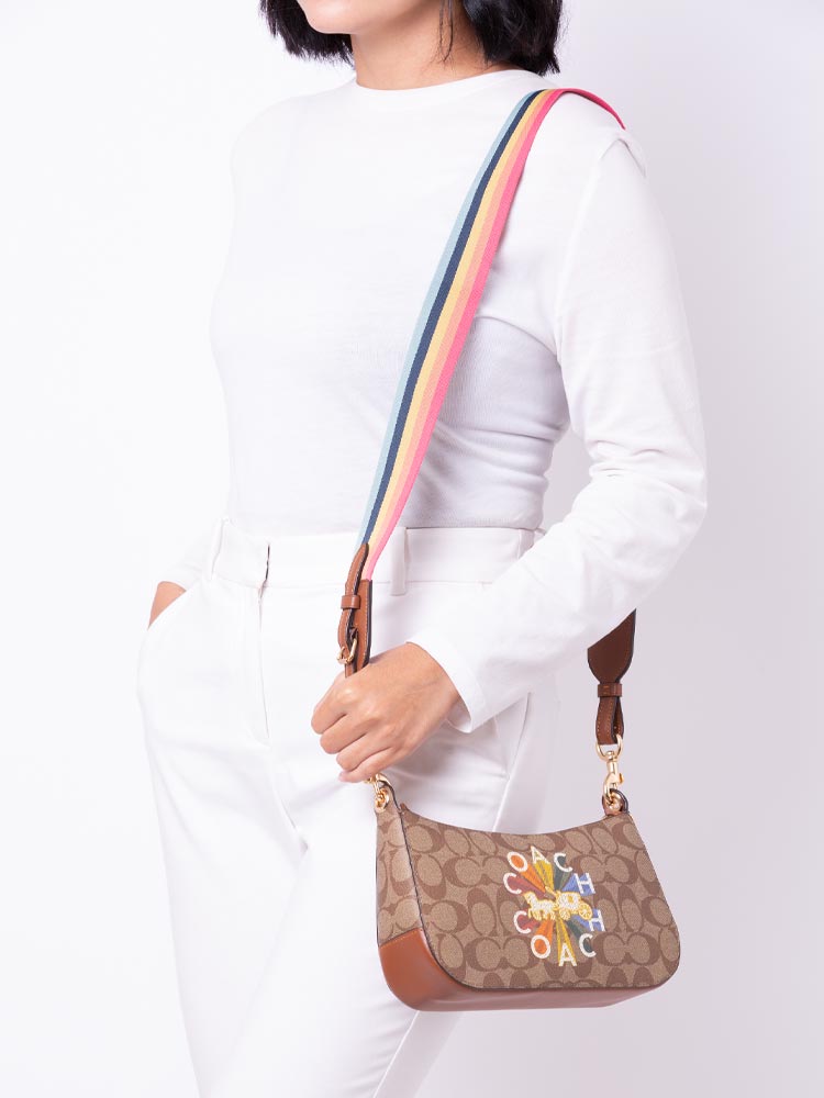 C6817 Signature Jes Baguette Radial Rainbow Crossbody Khaki Multi