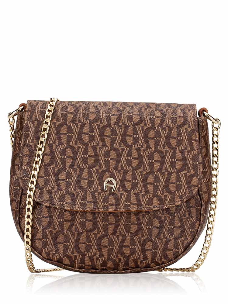 Signature Flap Chain Crossbody Dark Brown Black
