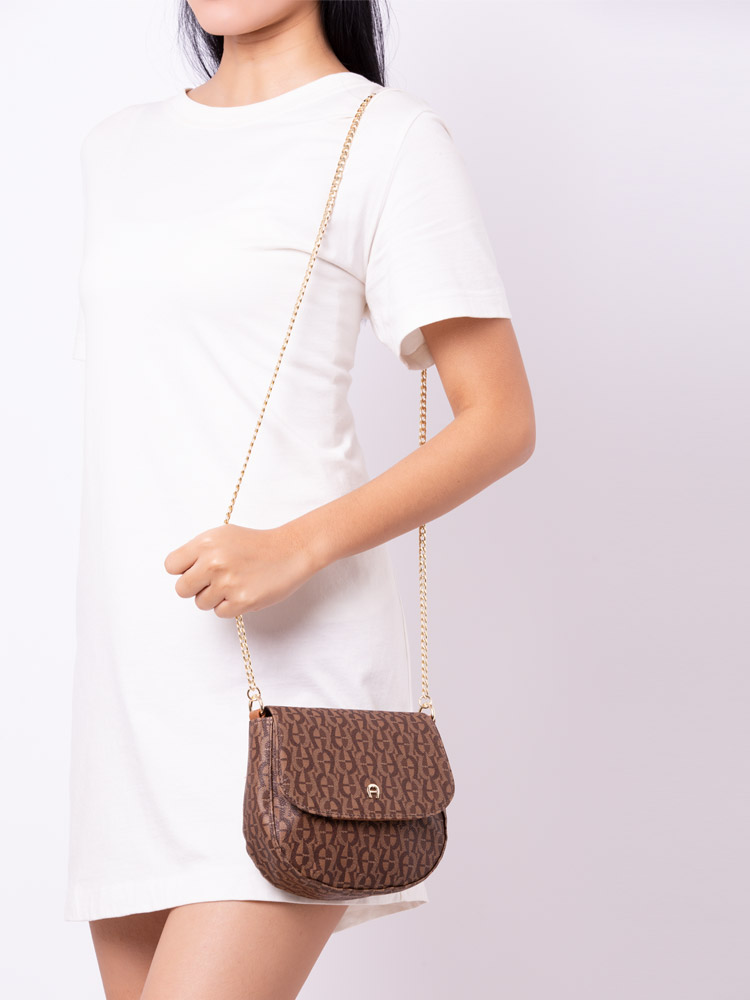 Signature Flap Chain Crossbody Dark Brown Black