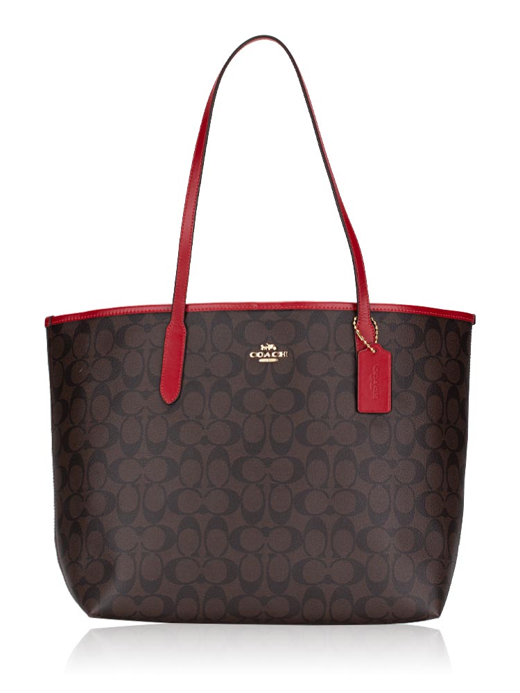 5696 Signature Open City Tote Brown 1941 Red