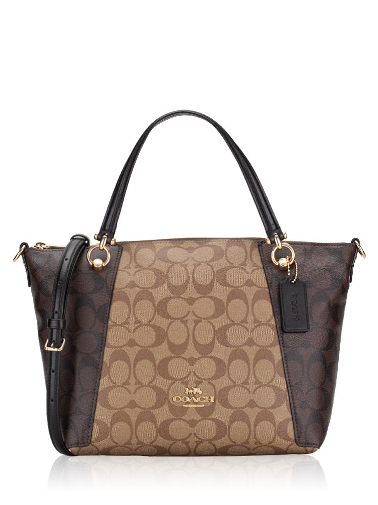 C6838 Signature Blocked Kacey Satchel Khaki Brown Multi