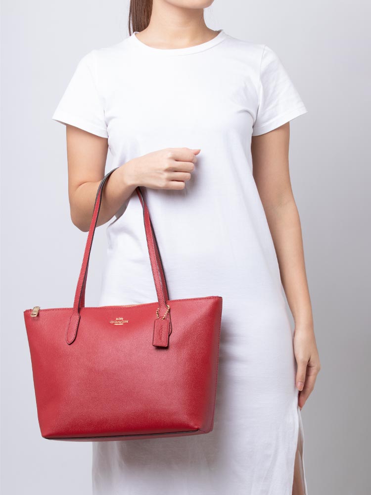4454 Crossgrain Top Zip Tote Red