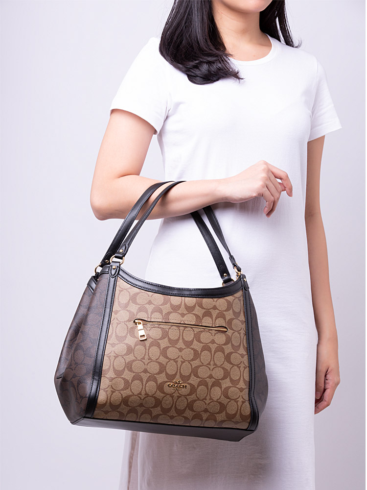 C6831 Signature Blocked Kristy Shoulder Bag Khaki Brown Multi