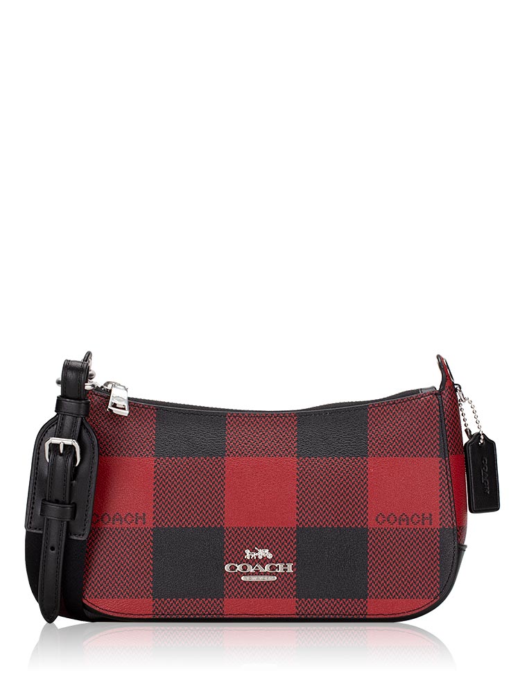 C6818 Buffalo Plaid Print Jes Baguette Crossbody Black 1941 Red Multi
