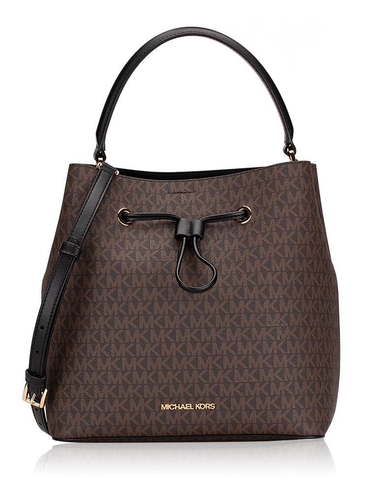 Signature Suri Large Convertible Bucket Backpack Brown Black