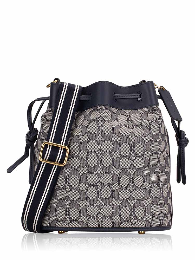 C3853 Signature Jacquard Field Bucket Bag Midnight Navy