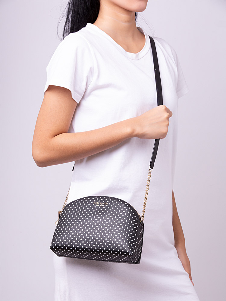 Spencer Metallic Dot Double Zip Dome Crossbody Black Multi