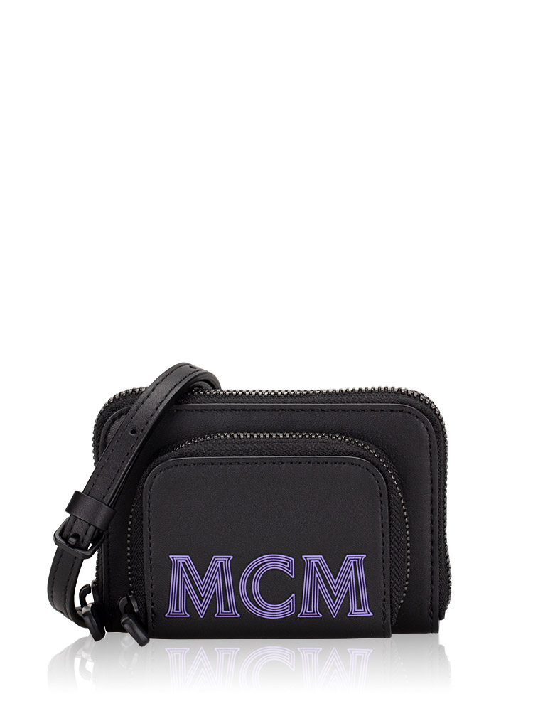 Leather Mini Zip-Around Wallet in Chain Black