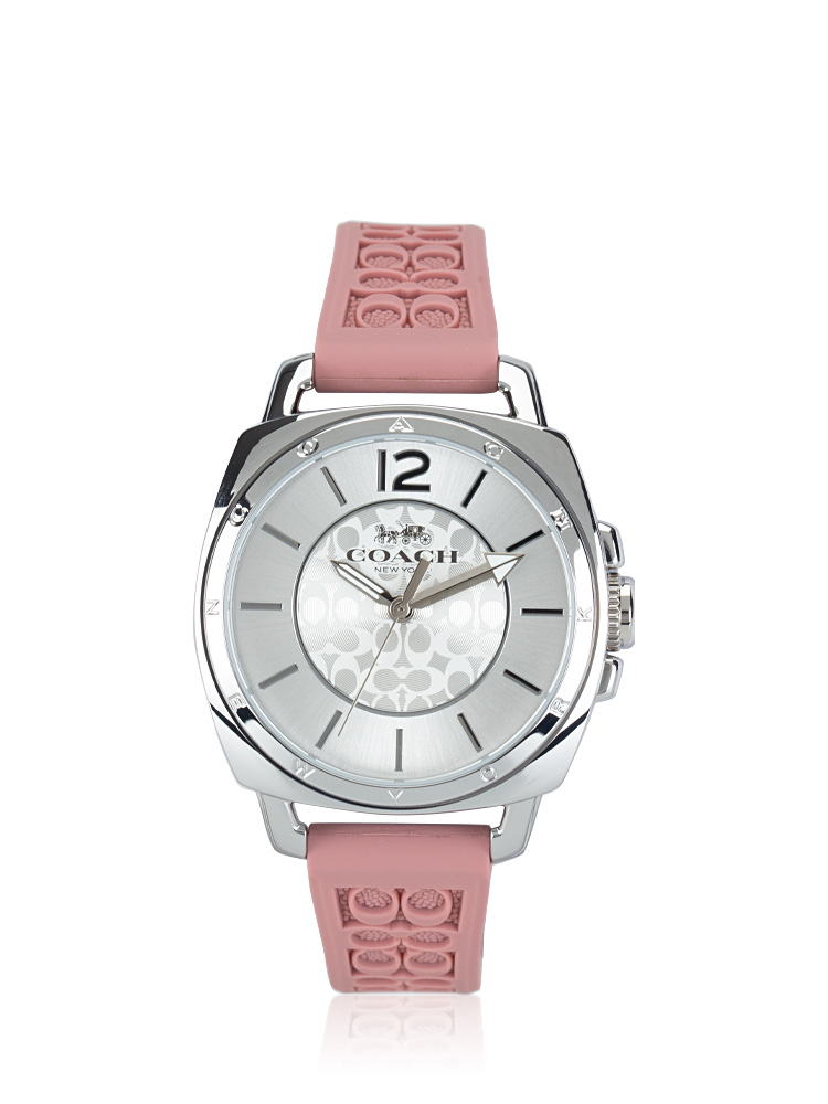 14503876 Signature Embossed Boyfriend Rubber Strap Silver Pink