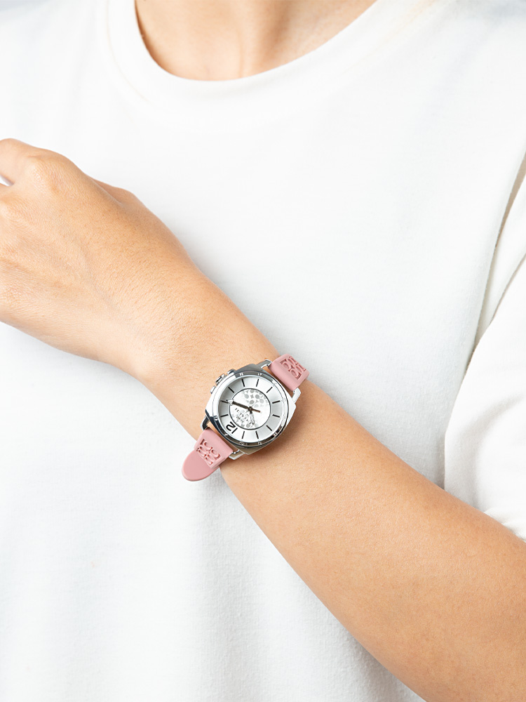 14503876 Signature Embossed Boyfriend Rubber Strap Silver Pink
