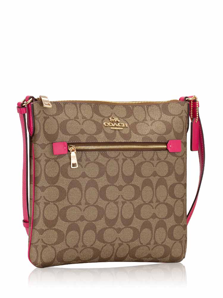 C1554 Signature Rowan File Crossbody Bag Khaki Bold Pink