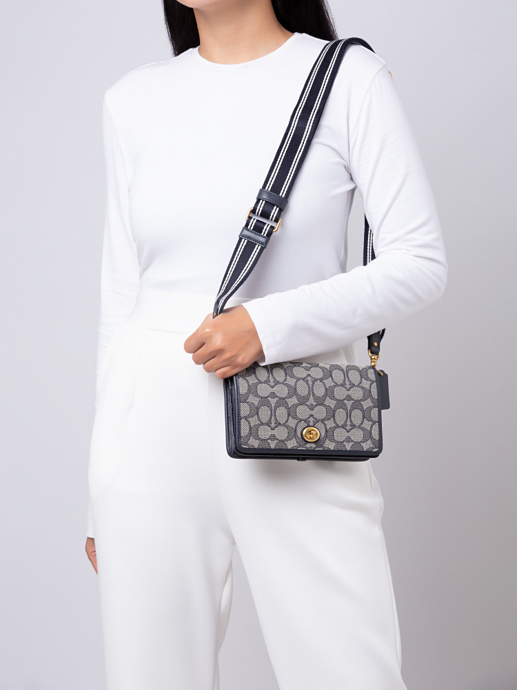 C3824 Signature Jacquard Hayden Foldover Crossbody Clutch Midnight Navy