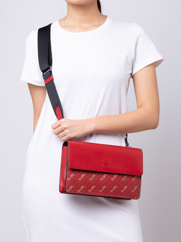 C6585 Turner Horse And Carriage Dot Print Flap Crossbody Bright Red 1941 Red
