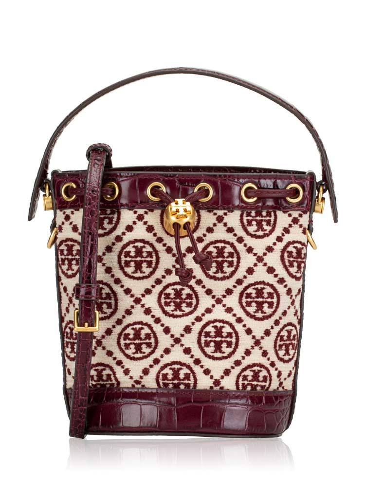 T Monogram Mini Chenille Bucket Bag Claret New Cream
