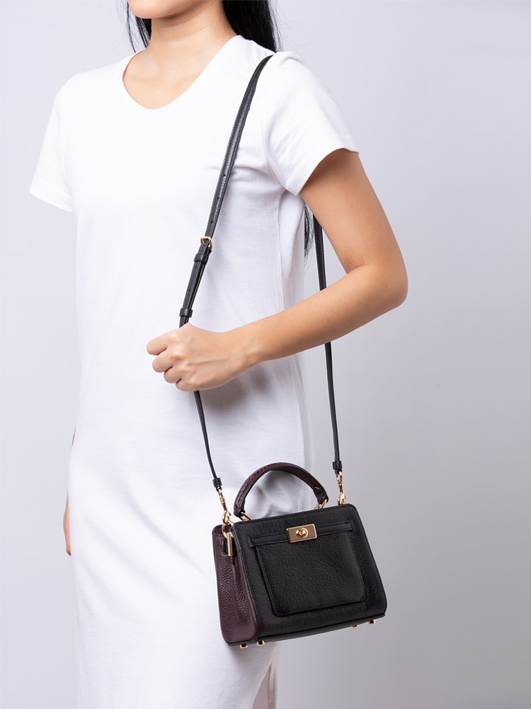 C8688 Mini Lane Snake Top Handle Leather Black Multi
