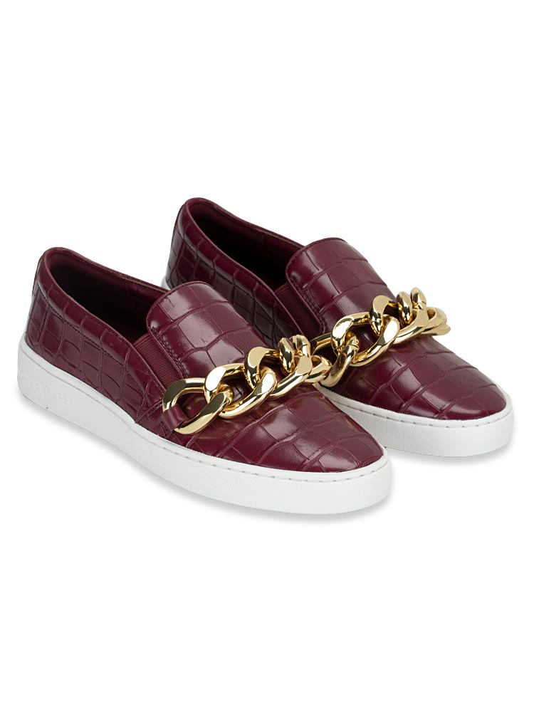 Keaton Embossed Croco Leather Slip On Dark Berry Sz 7.5