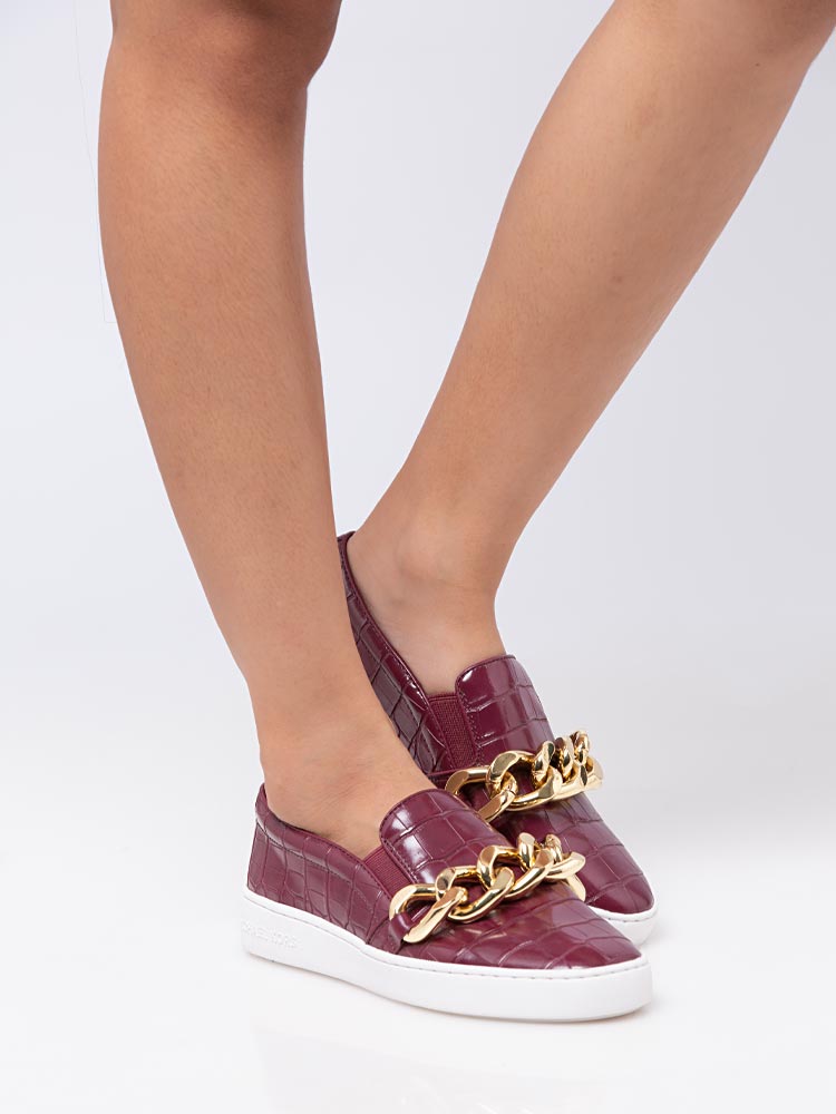 Keaton Embossed Croco Leather Slip On Dark Berry Sz 7.5