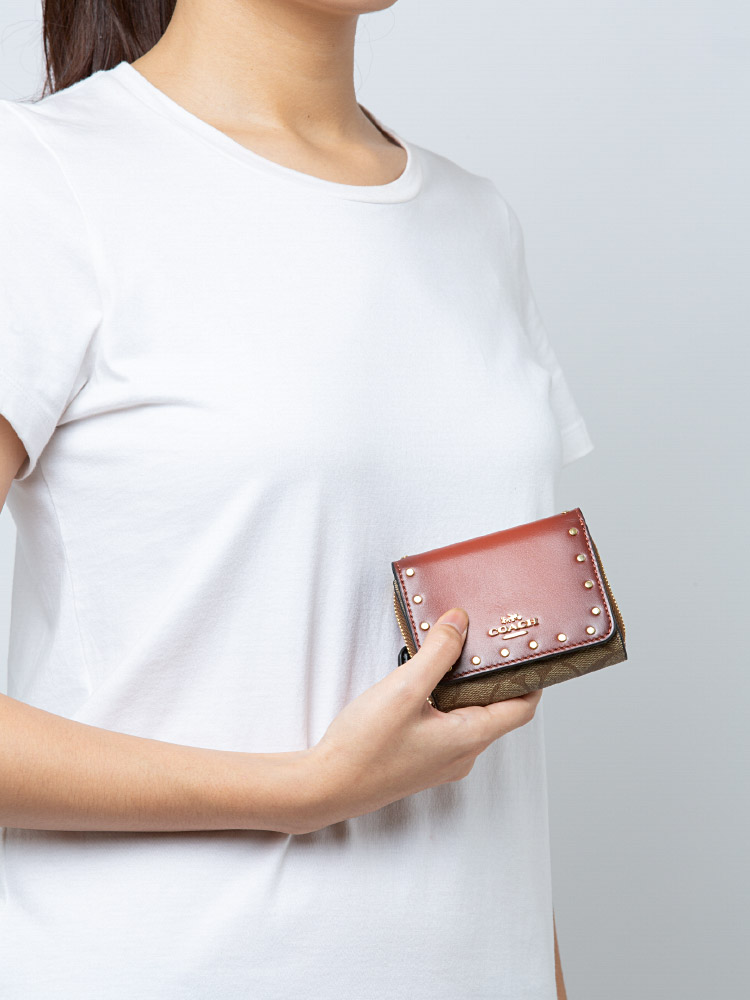 C3323 Signature Collorblock Small Trifold Wallet Terracotta Multi