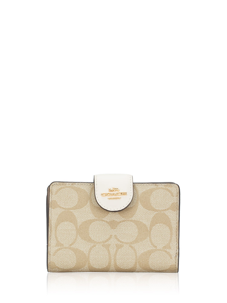 C0082 Signature Medium Corner Zip Wallet Khaki Chalk Taupe