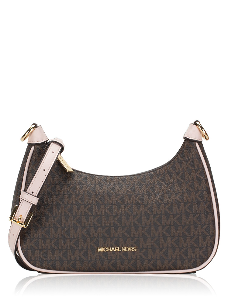 Signature Cora Medium Zip Pouchette Bag Brown Powder Blush