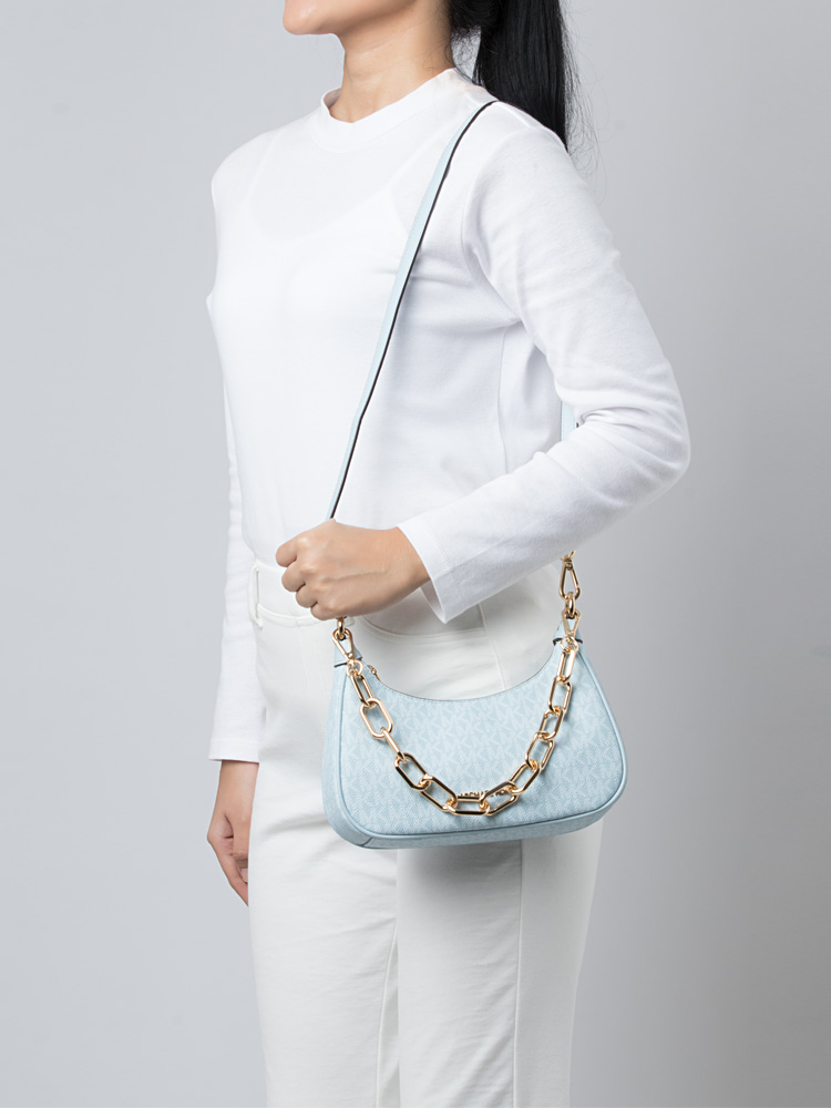 Signature Cora Medium Zip Pouchette Bag Pale Ocean